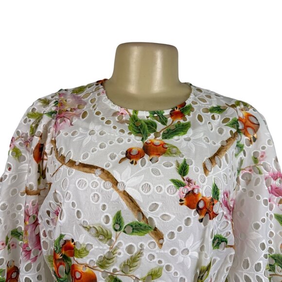 Gracia Womens White Floral Eyelet Lace Peplum Top  Size M - Picture 5 of 15